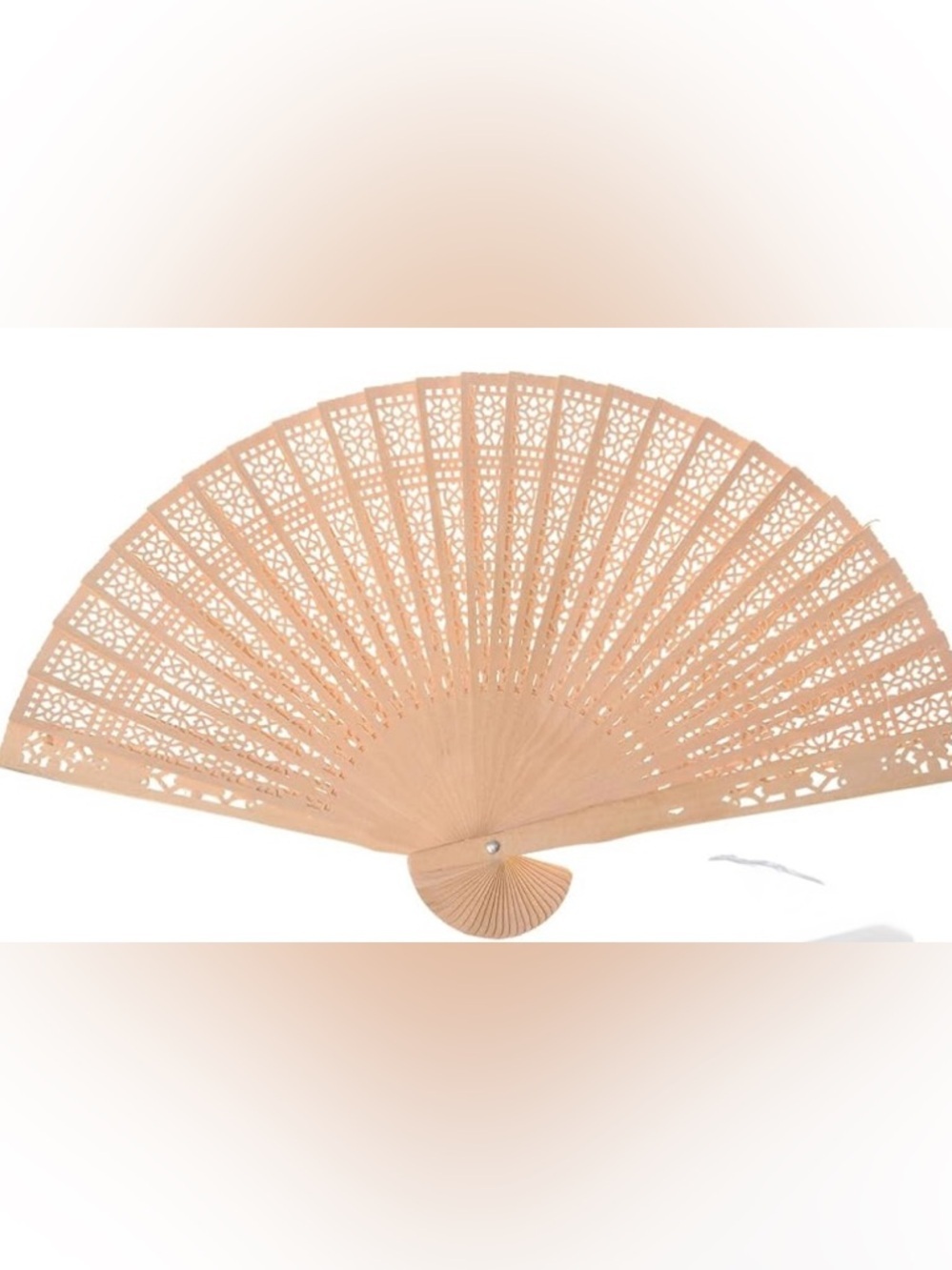 Handheld Antique Tan Wood Folding Fan - Unbranded